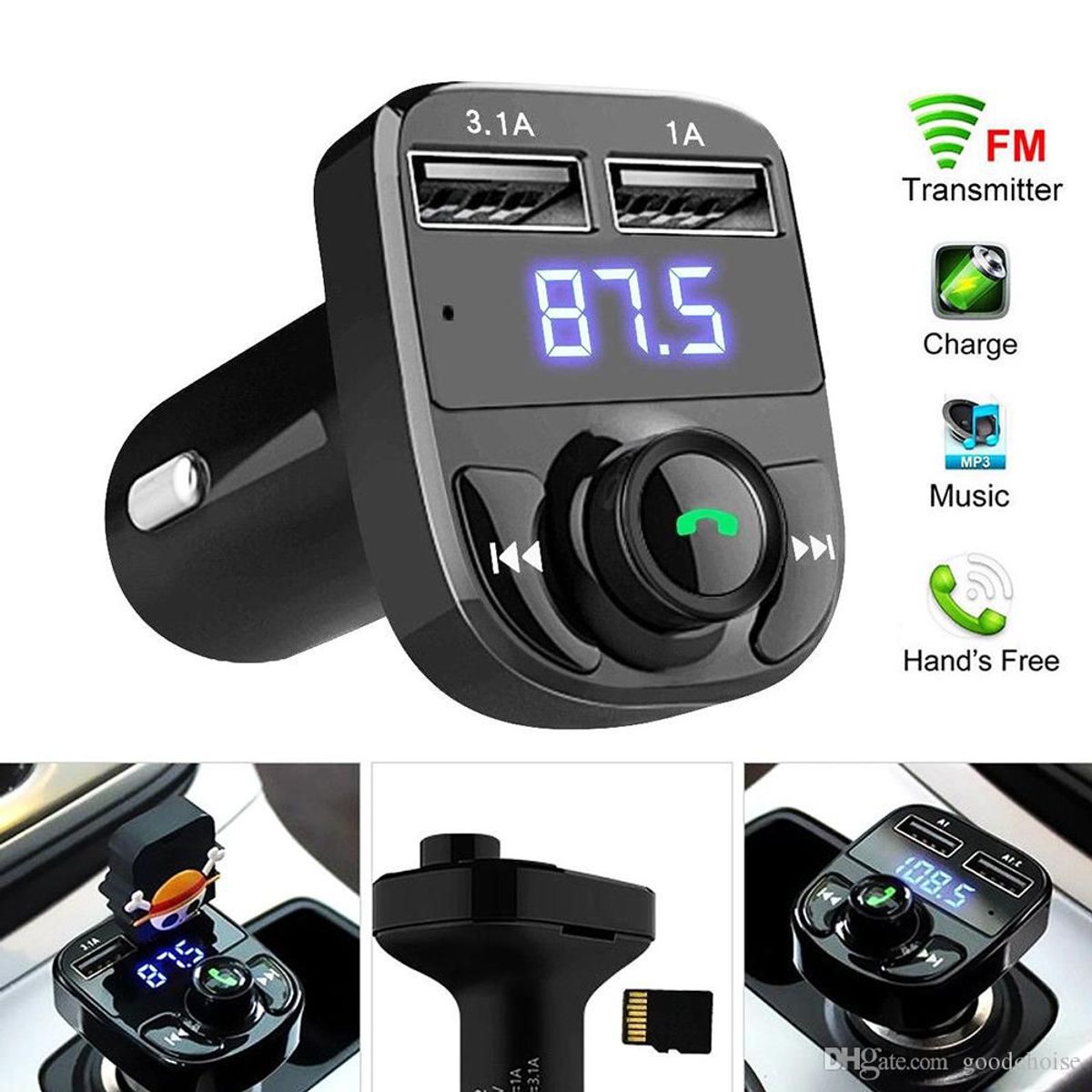 GENERICO - Transmisor Bluetooth Carro Fm Reproductor Receptor Adaptador.