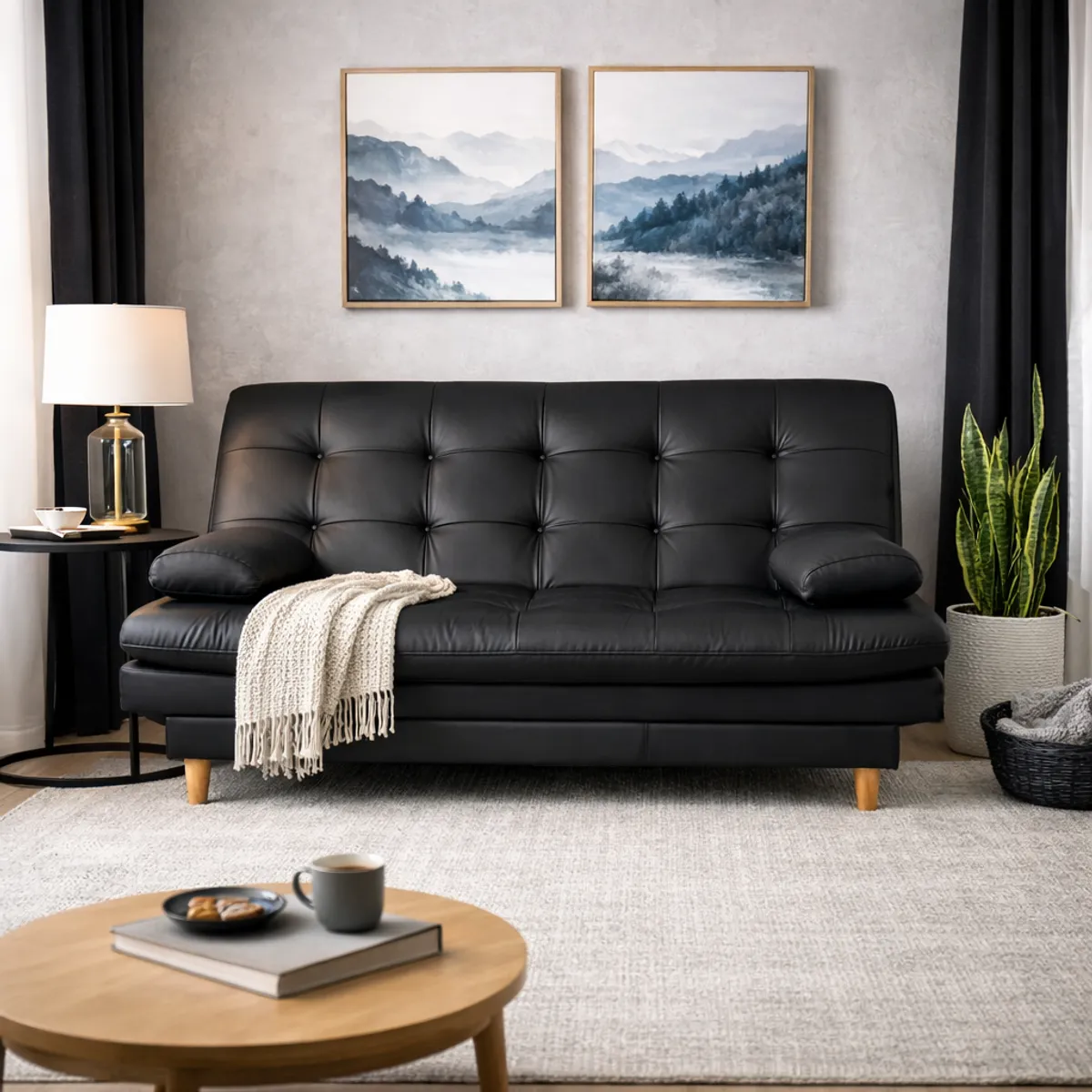 DECOLUM - Sofácama Wook 3 Posiciones Sintético Tipo Cuero Negro