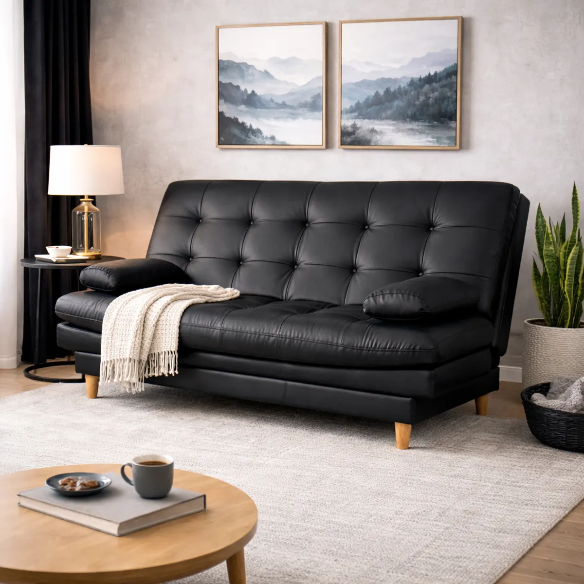 DECOLUM - Sofácama Wook 3 Posiciones Sintético Tipo Cuero Negro