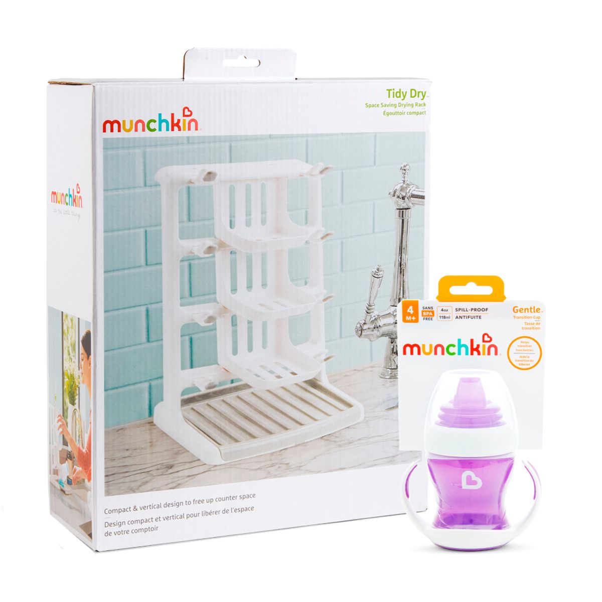 MUNCHKIN - Set Escurridor Vertical Y Vaso Gentle 4Oz Morado Munchkin