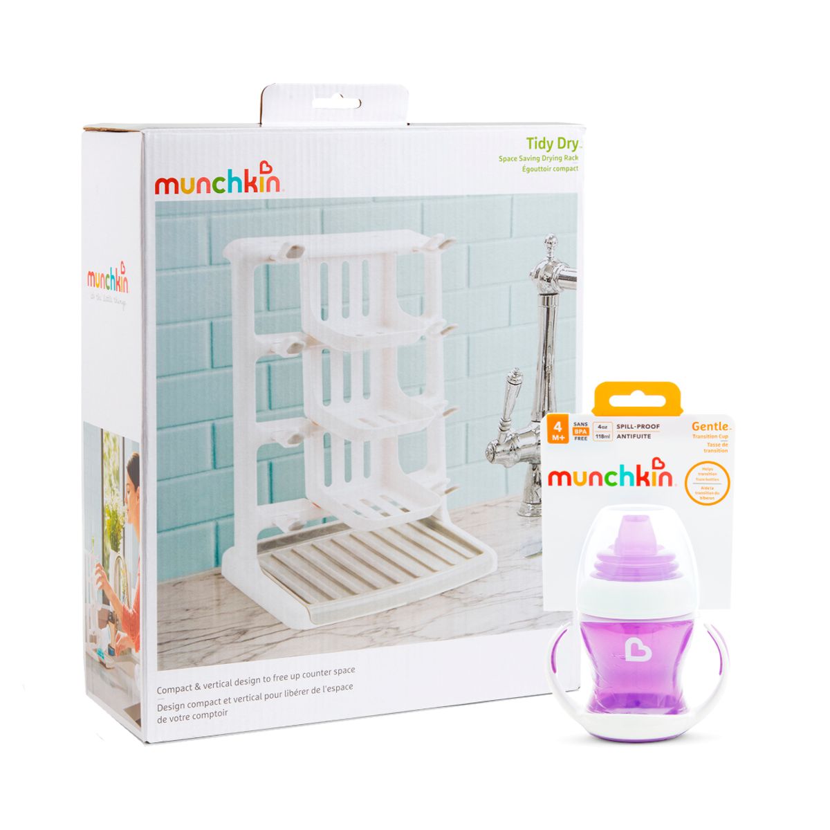 MUNCHKIN - Set Escurridor Vertical Y Vaso Gentle 4Oz Morado Munchkin