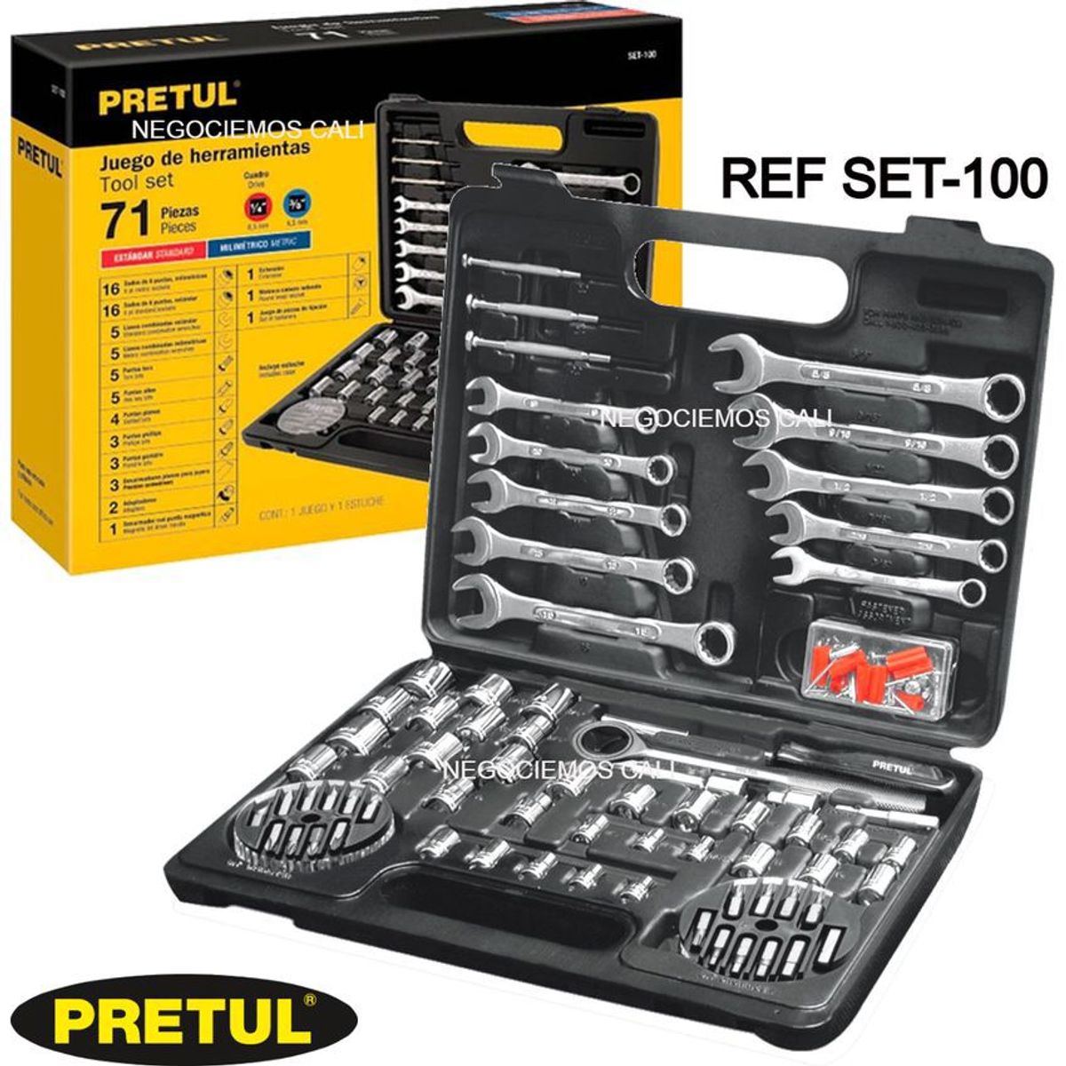 PRETUL - Juego herramienta 71 piezas + llaves mecánica carro moto marca pretul