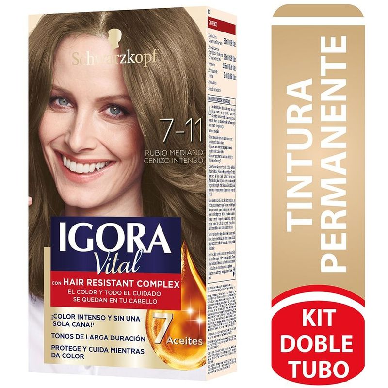 IGORA - Tinte Igora Vital Permanente Rubio Mediano Cenizo Intenso 7-11