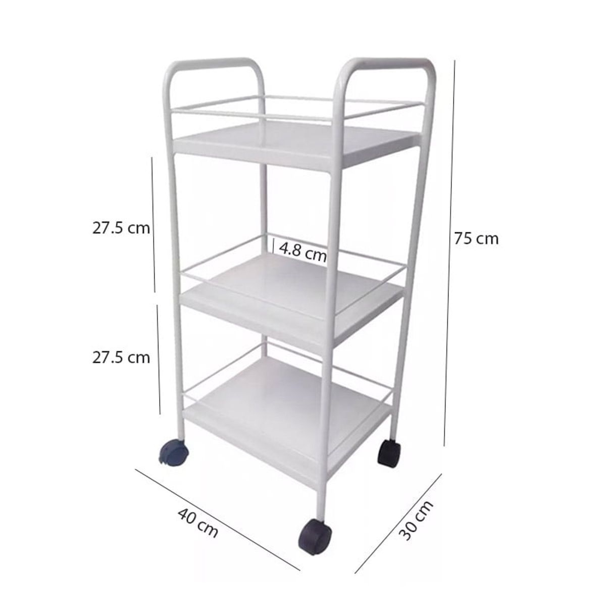 GENERICO - Mesa Auxiliar De 3 Entrepaños Con Rodachines blanca
