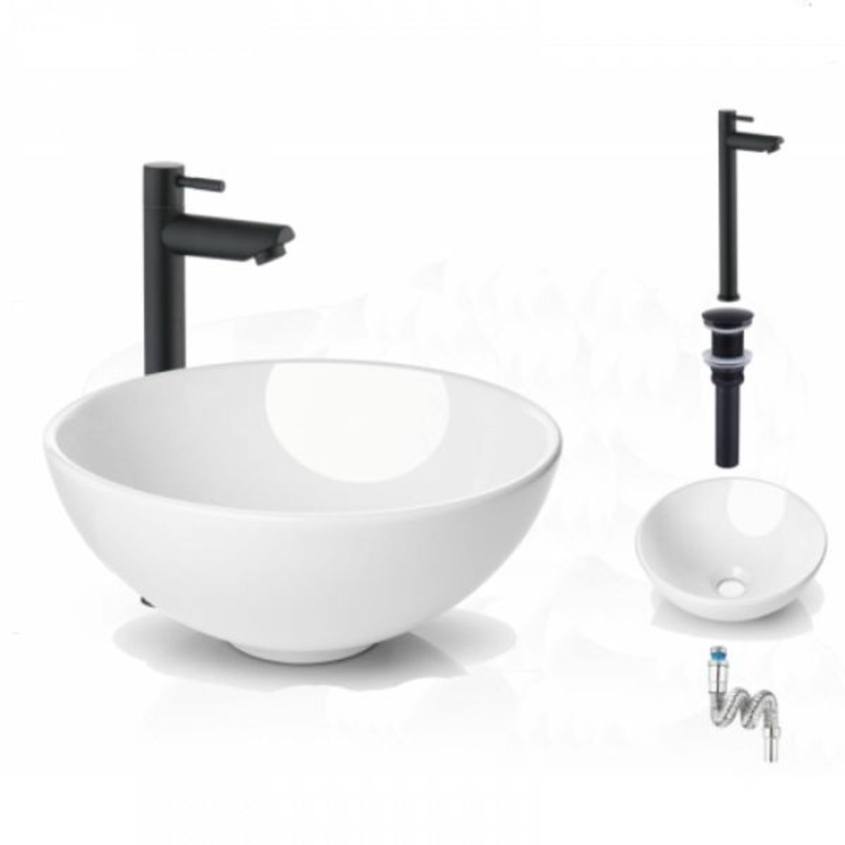 GENERICO - Kit lavamanos blanco tazon -desagüe- grifo agua fría