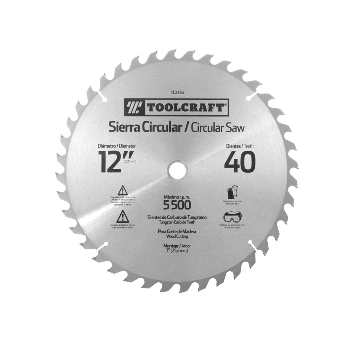 TOOLCRAFT - Disco Sierra Madera 12" Con Eje 1" Toolcraft 40 Dientes