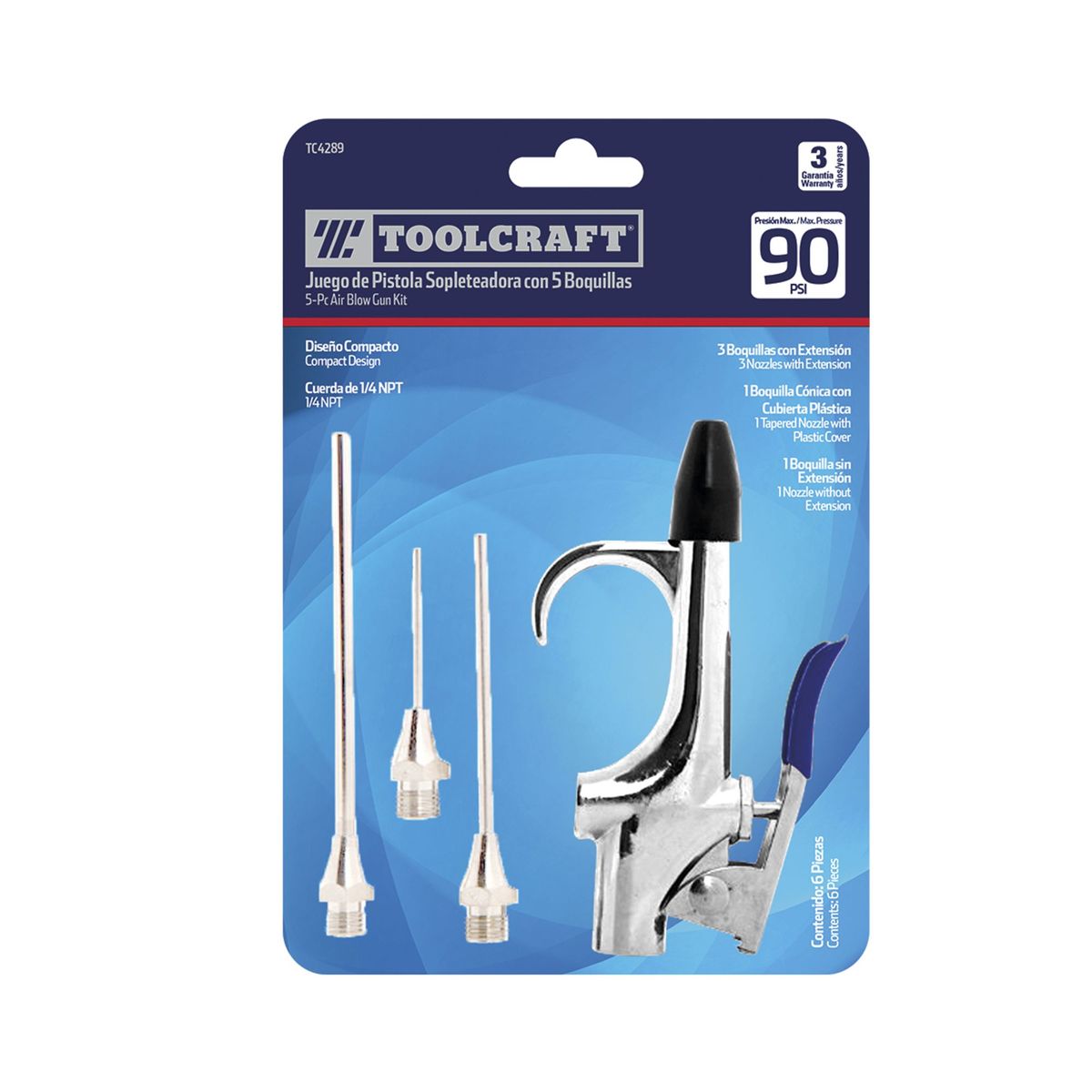 TOOLCRAFT - Set De Pistola Sopleteadora 90 Psi Toolcraft Con 5 Boquillas