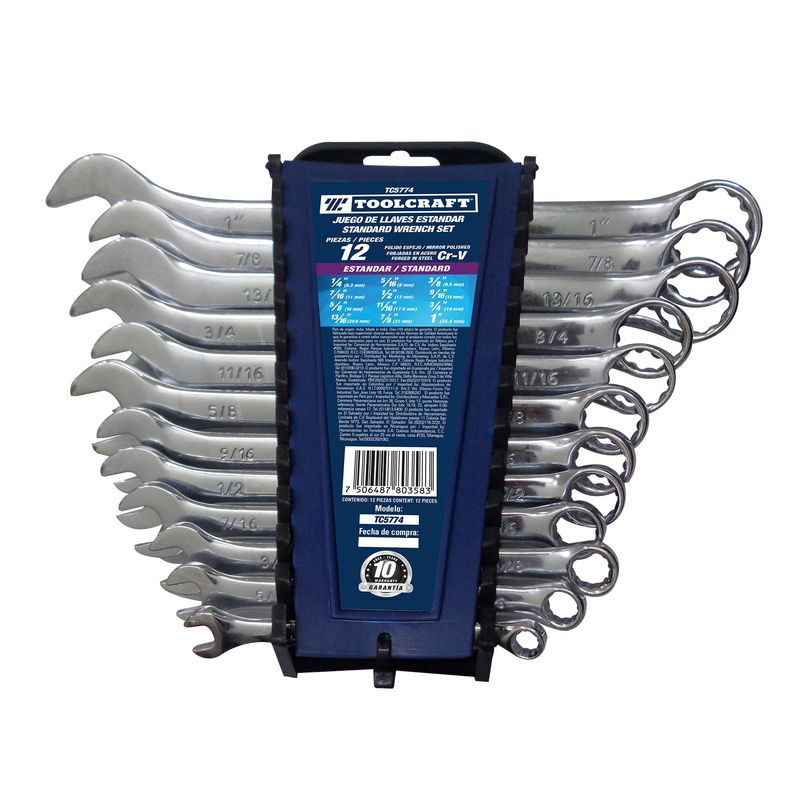 TOOLCRAFT - Set 12 Llaves Combinadas 1/4" Hasta 1" Toolcraft Estuche