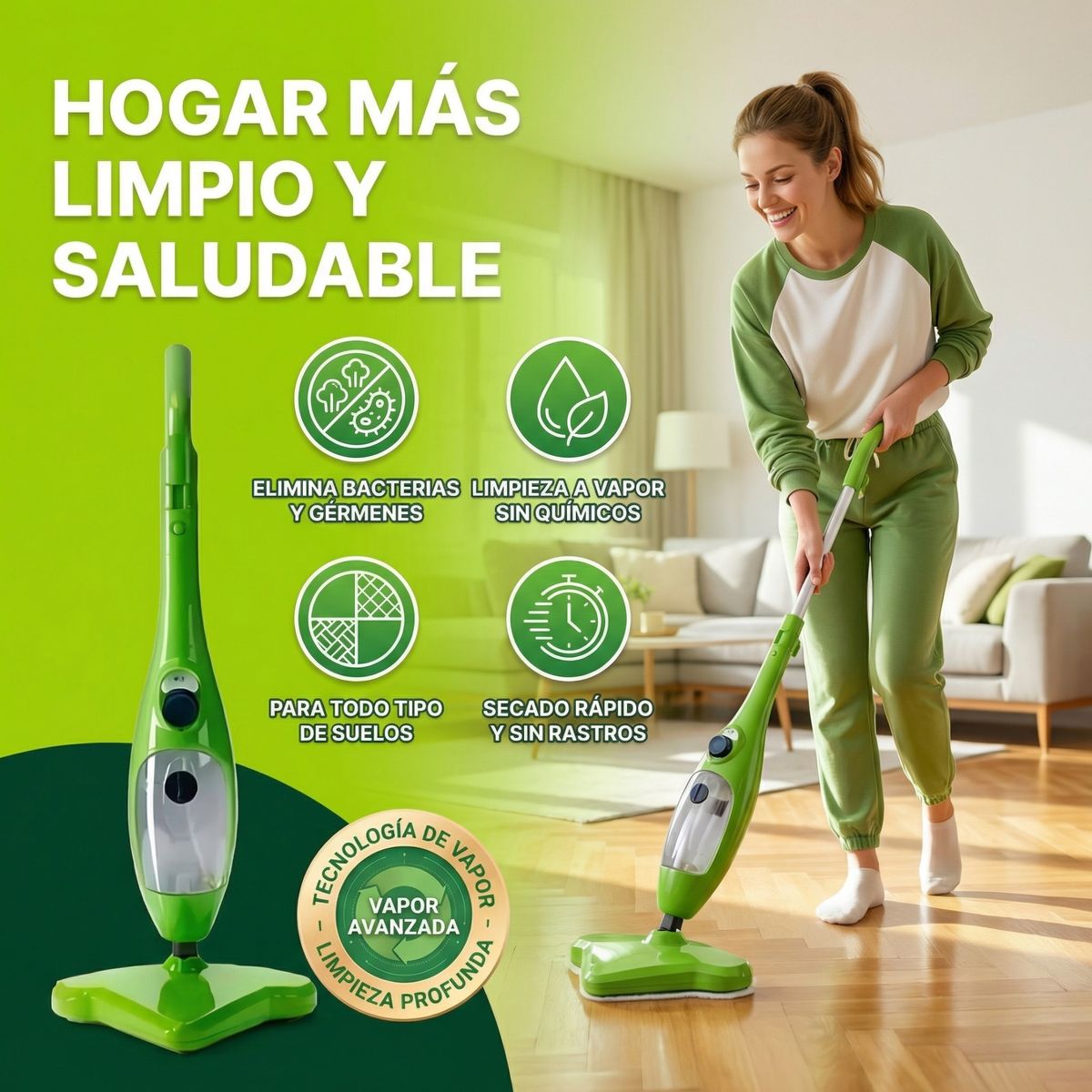 GENERICO - Maquina limpieza vapor mop x 5 h2o desinfecta