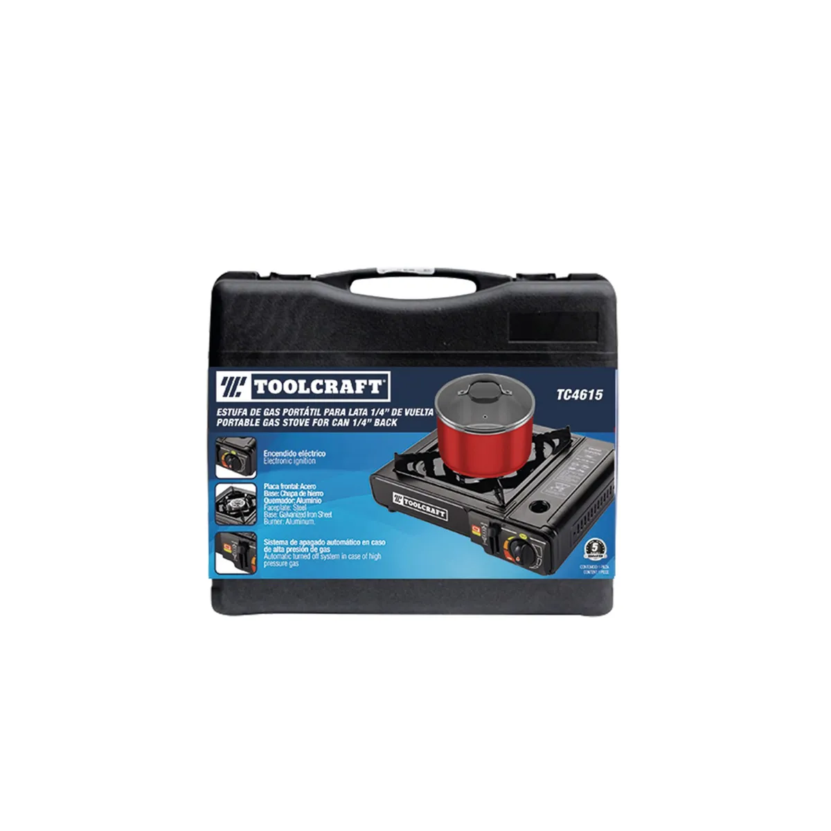 TOOLCRAFT - Estufa Portátil De Camping Toolcraft Con Chispero Y Estuche