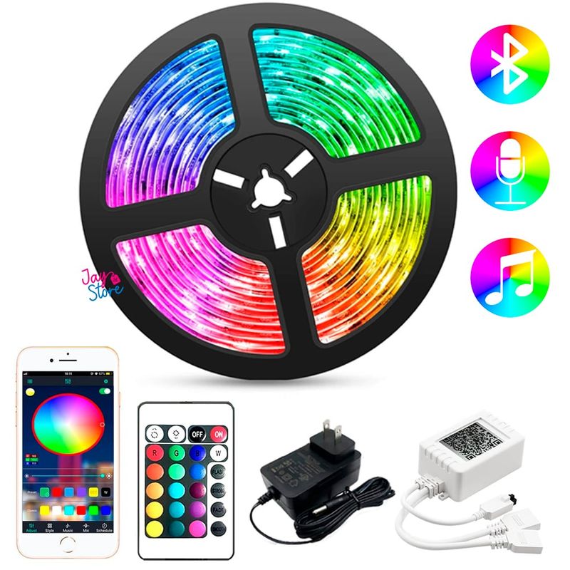 JAYSTORE - Cinta De Luz LED 5mt Bluetooth Multicolor RGB Rítmica Navidad Control