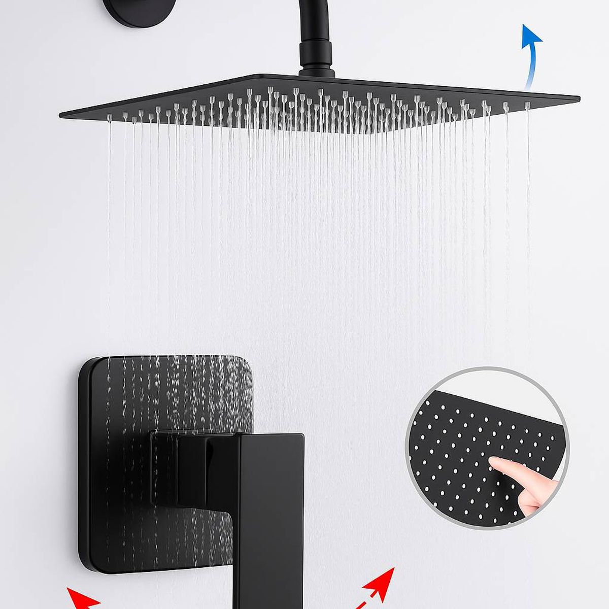 GENERICO - Mezclador Ducha Negro Quadratto + Ducha 20 Cm + Tubo Techo