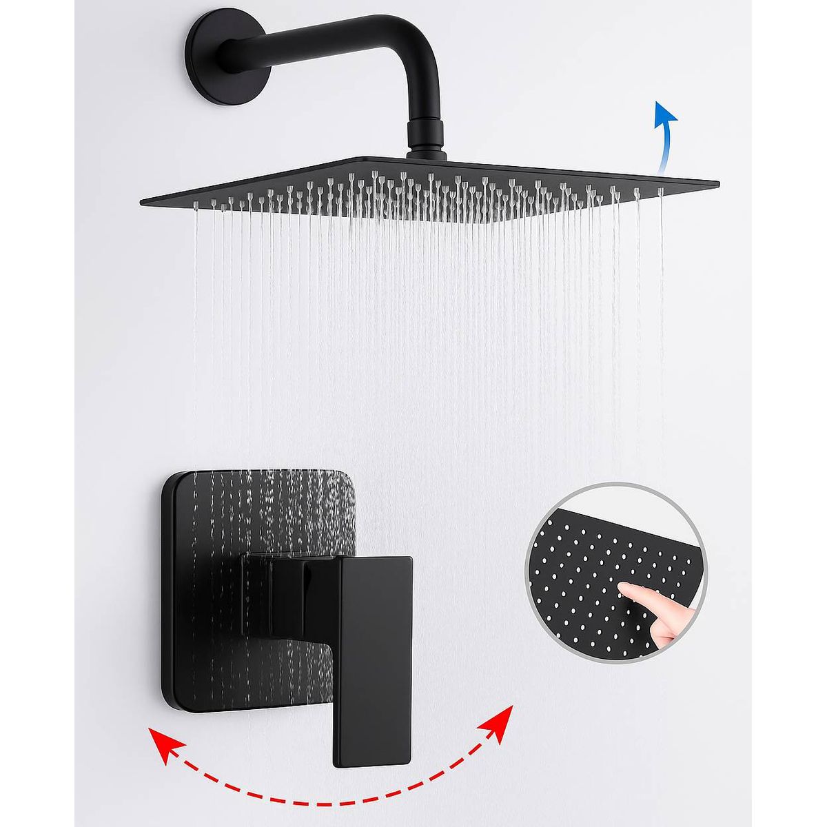 GENERICO - Mezclador Ducha Negro Quadratto + Ducha 20 Cm + Tubo Techo