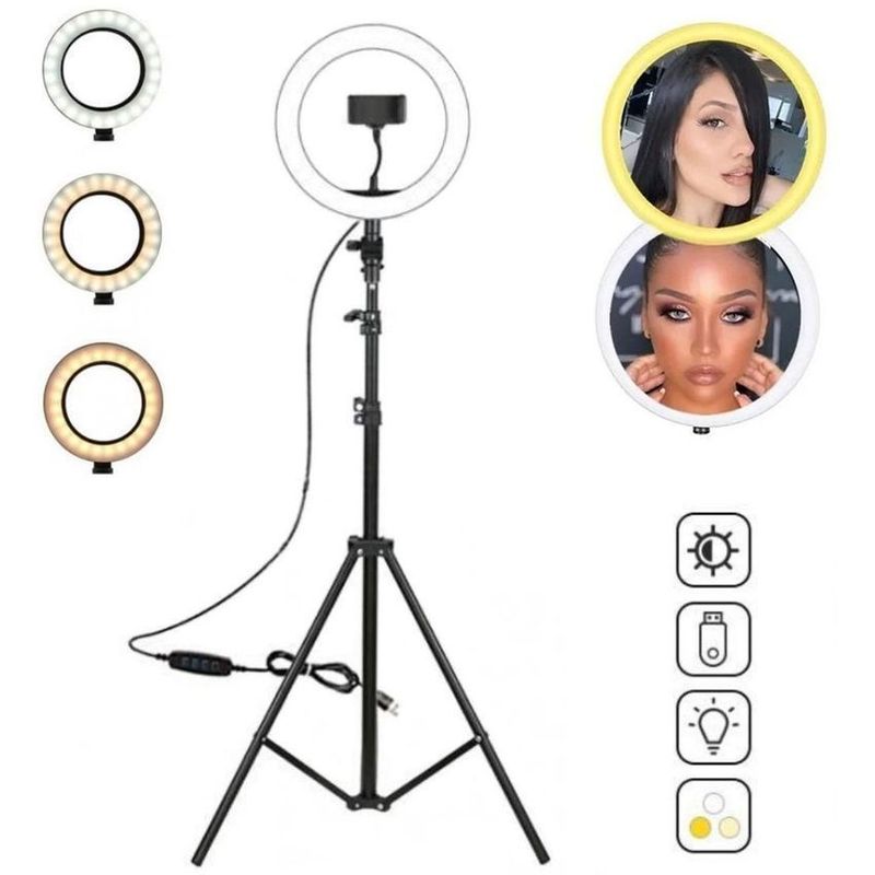GENERICO - Aro de luz 26 cm + tripode 1.80 metros + soporte celular