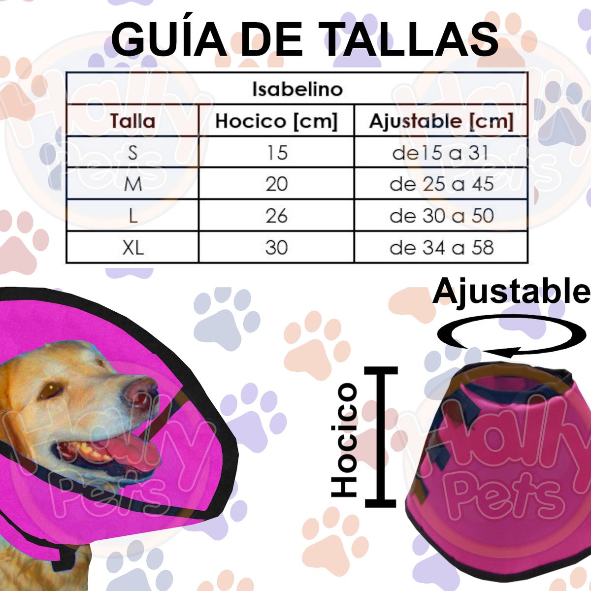 HALLY PET - Collar isabelino talla XL Vinotinto.