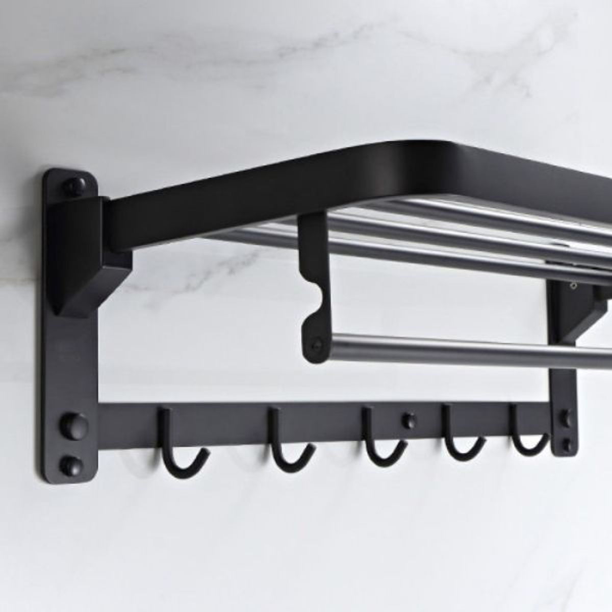 GENERICO - Toallero Acero Negro Múltiple 60cm 4 Percheros Tipo Hotel