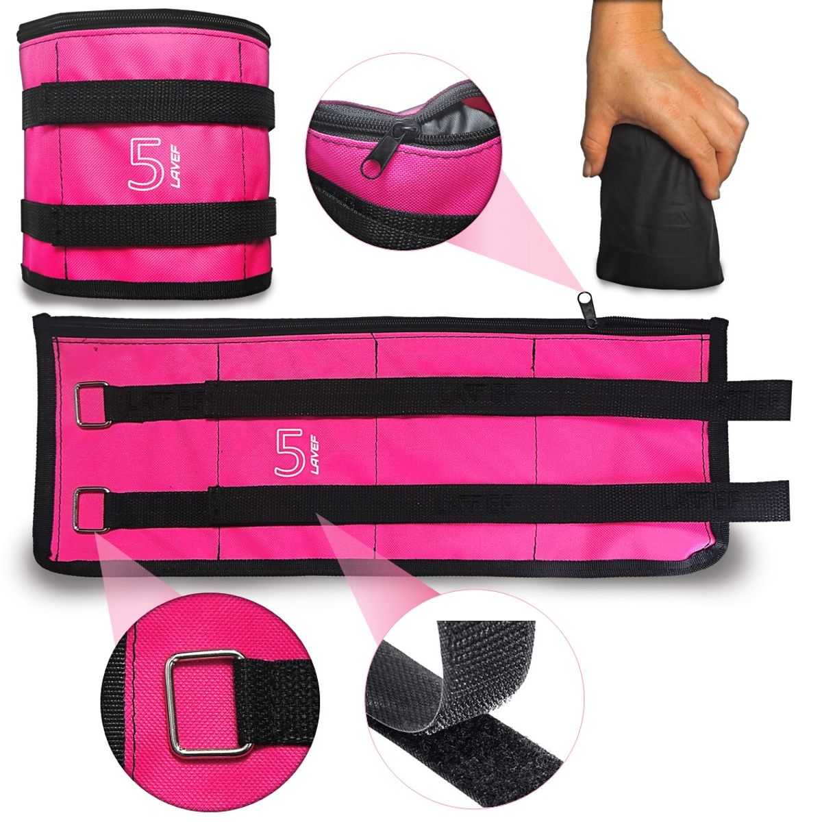 LAVEF - Pesas Tobilleras Graduables Kit 5k10lbs el par FUCSIA