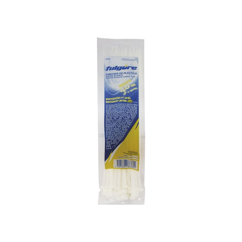 FULGORE - 50 Amarres Cinchos Plásticos 41 Cm Fulgore Blancos 23 Kg