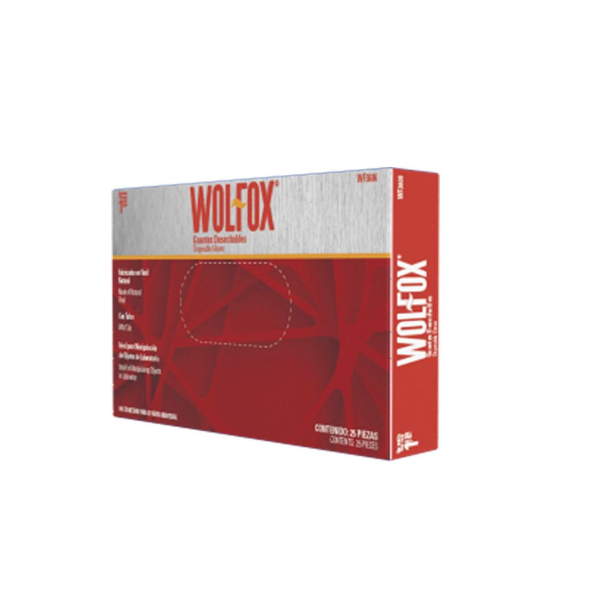 WOLFOX - Caja De 25 Guantes Desechables De Látex Wolfox Con Talco