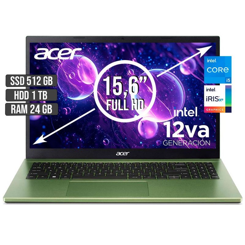ACER - PORTATIL ACER ASPIRE INTEL CORE I5-1235U SSD 512GB + HDD 1TB RAM 24GB LED 15,6 FHD
