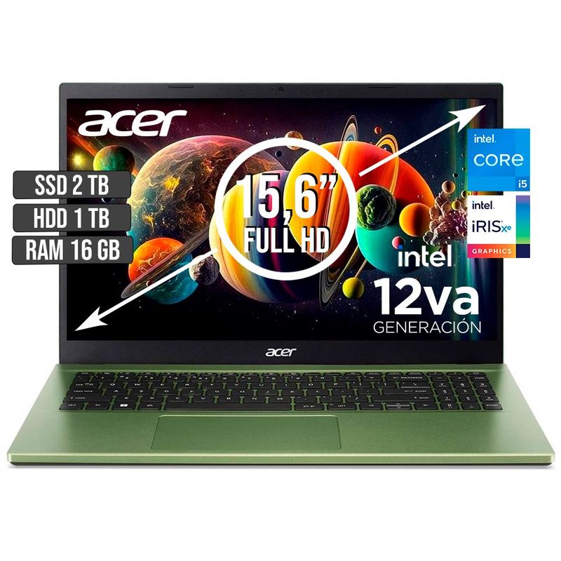 ACER - PORTATIL ACER ASPIRE INTEL CORE I5-1235U SSD 2TB + HDD 1TB RAM 16GB LED 15,6 FHD