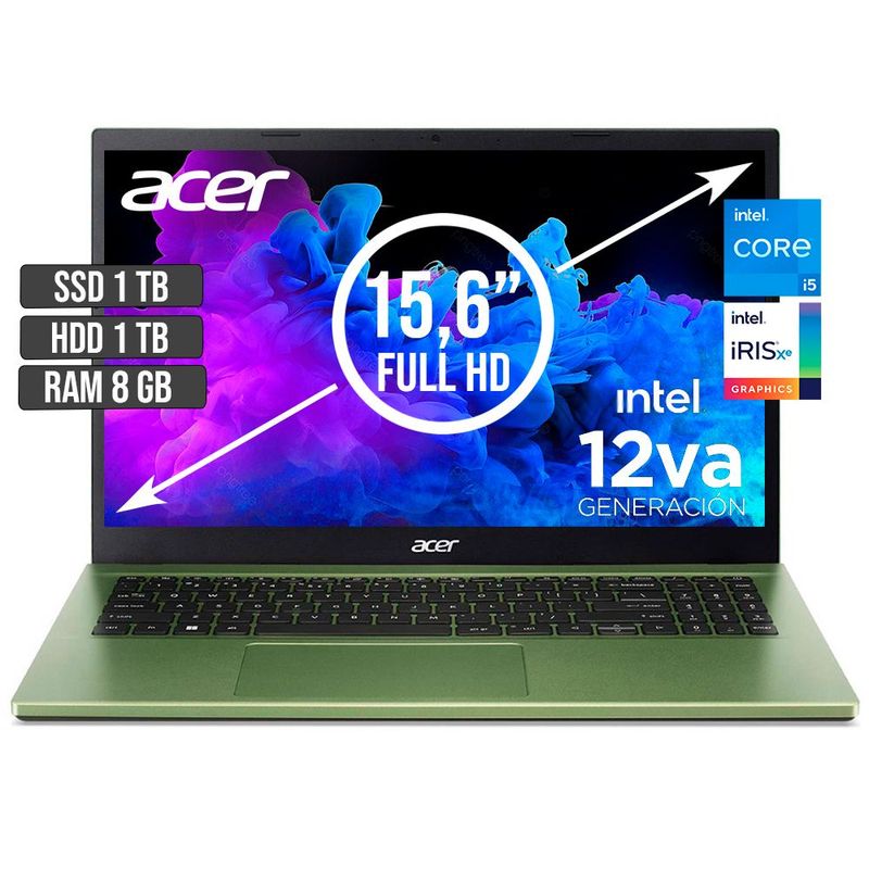 ACER - PORTATIL ACER ASPIRE INTEL CORE I5-1235U SSD 1TB + HDD 1TB RAM 8GB LED 15,6 FHD