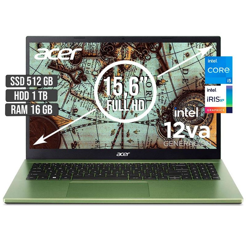 ACER - PORTATIL ACER ASPIRE INTEL CORE I5-1235U SSD 512GB + HDD 1TB RAM 16GB LED 15,6 FHD
