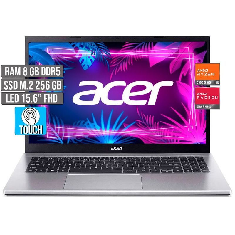 ACER - PORTATIL ACER AMD RYZEN 5-7520U SSD 256GB RAM 8GB LED 15,6 TOUCH FHD