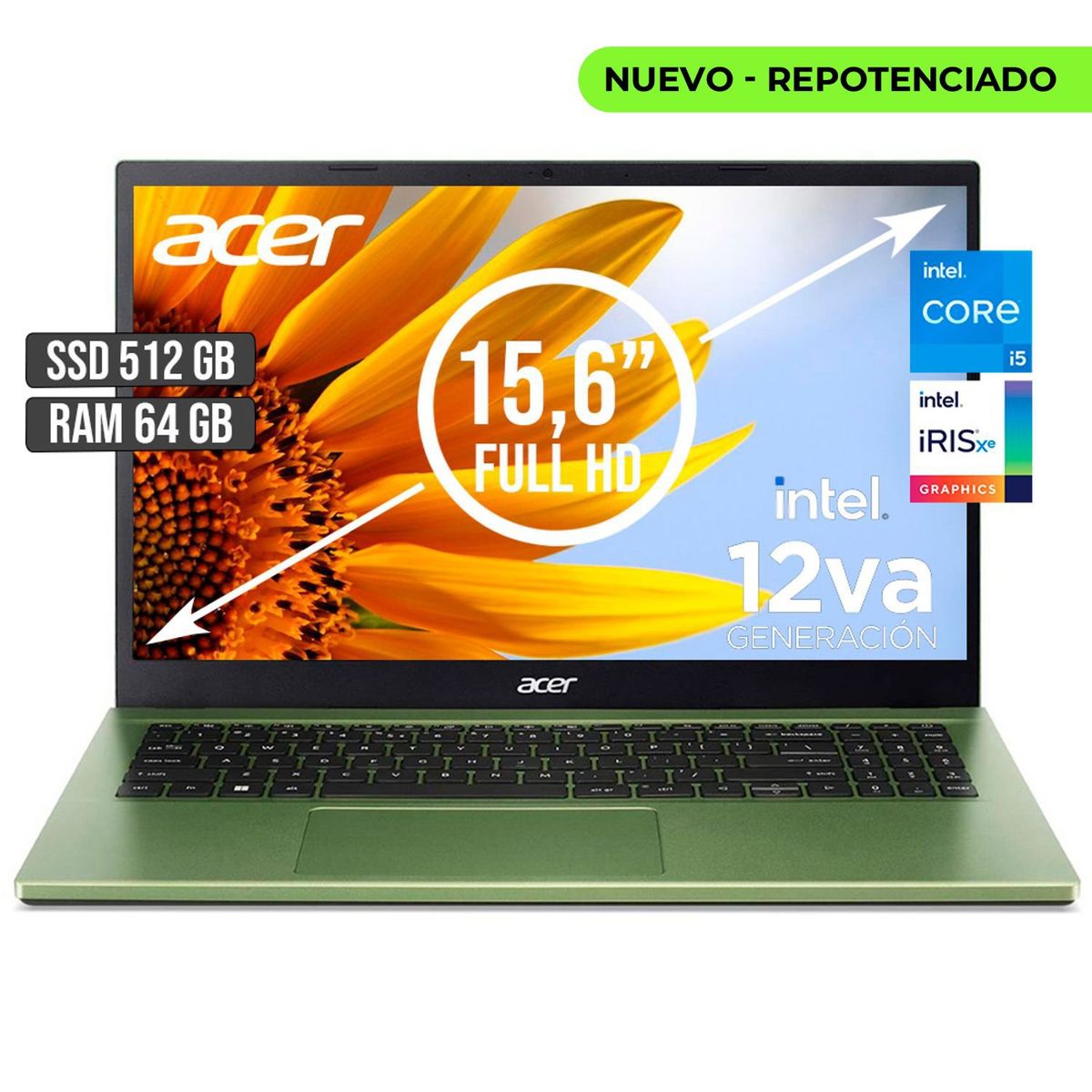 ACER - Portátil Acer Aspire Intel Core I5 1235U 512GB 64GB RAM 15.6" FHD