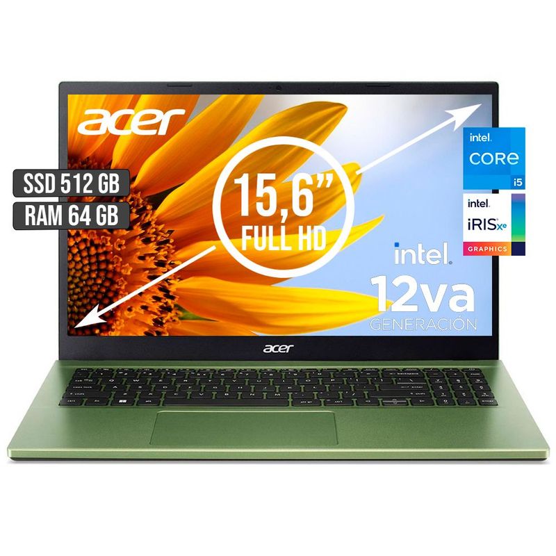 ACER - Portátil Acer Aspire Intel Core I5 1235U 512GB 64GB RAM 15.6" FHD