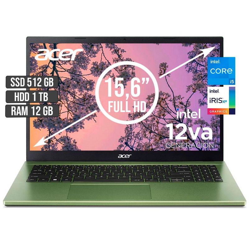 ACER - PORTATIL ACER ASPIRE INTEL CORE I5-1235U SSD 512GB + HDD 1TB RAM 12GB LED 15,6 FHD
