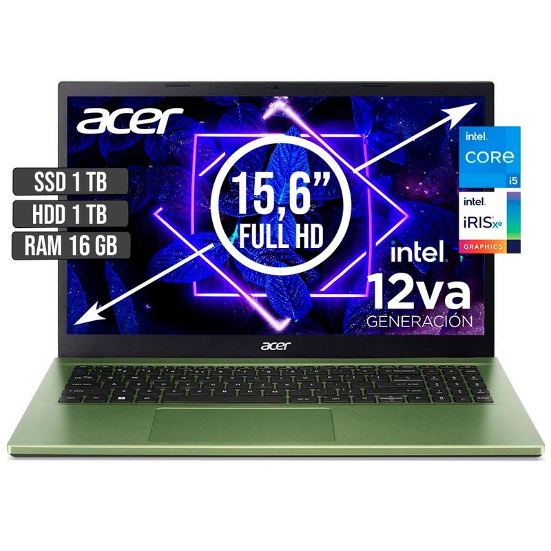 ACER - PORTATIL ACER ASPIRE INTEL CORE I5-1235U SSD 1TB + HDD 1TB RAM 16GB LED 15,6 FHD