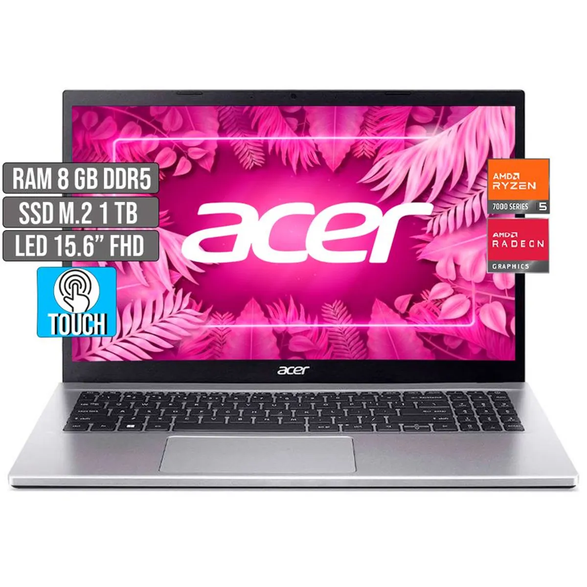 ACER - PORTATIL ACER AMD RYZEN 5-7520U SSD 1TB RAM 8GB LED 15,6 TOUCH FHD