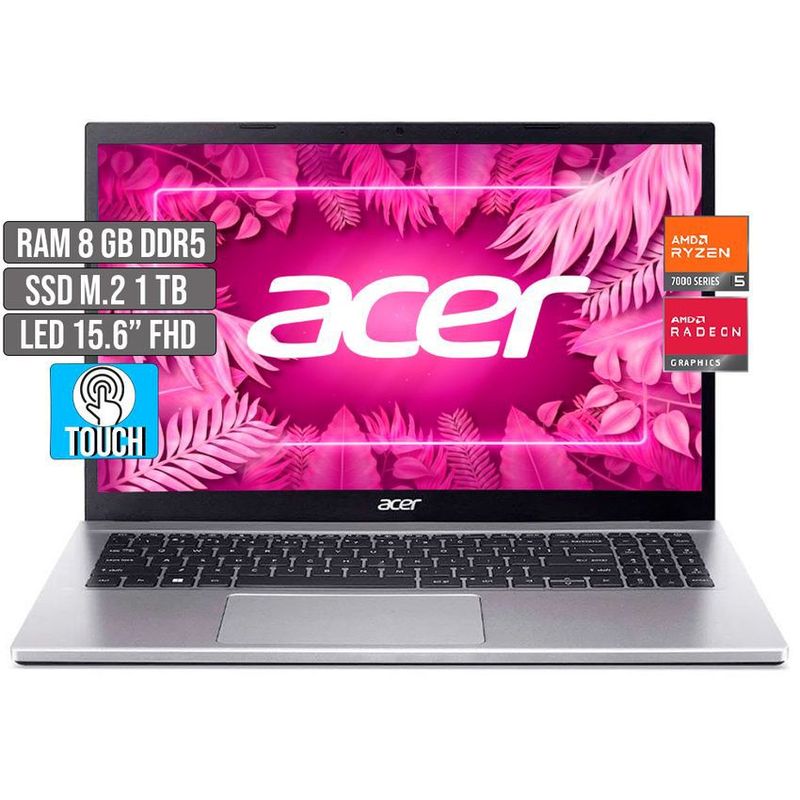 ACER - PORTATIL ACER AMD RYZEN 5-7520U SSD 1TB RAM 8GB LED 15,6 TOUCH FHD