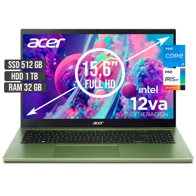 ACER - PORTATIL ACER ASPIRE INTEL CORE I5-1235U SSD 512GB + HDD 1TB RAM 32GB LED 15,6 FHD