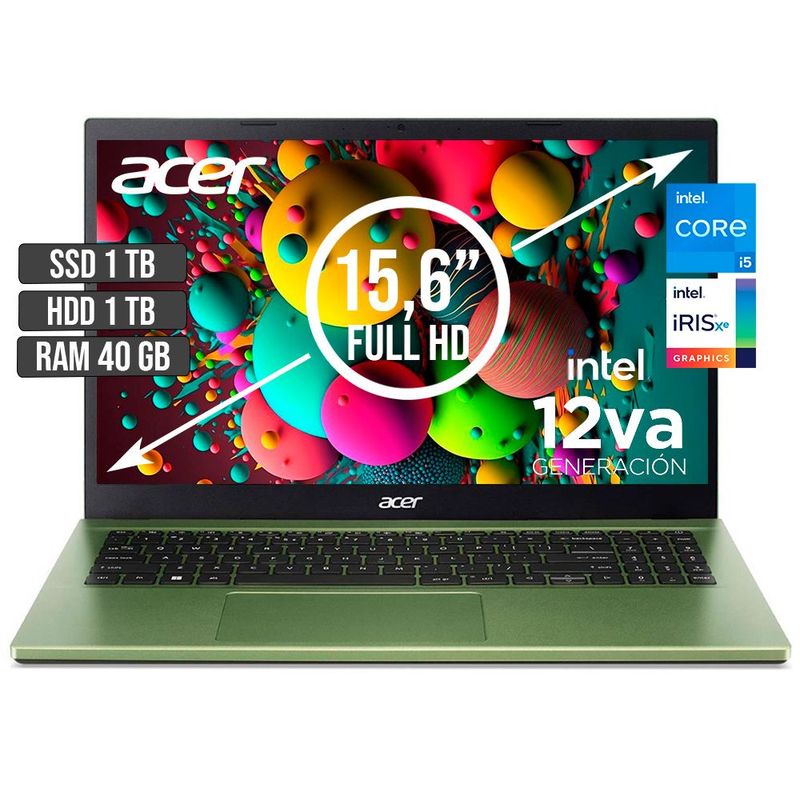 ACER - PORTATIL ACER ASPIRE INTEL CORE I5-1235U SSD 1TB + HDD 1TB RAM 40GB LED 15,6 FHD