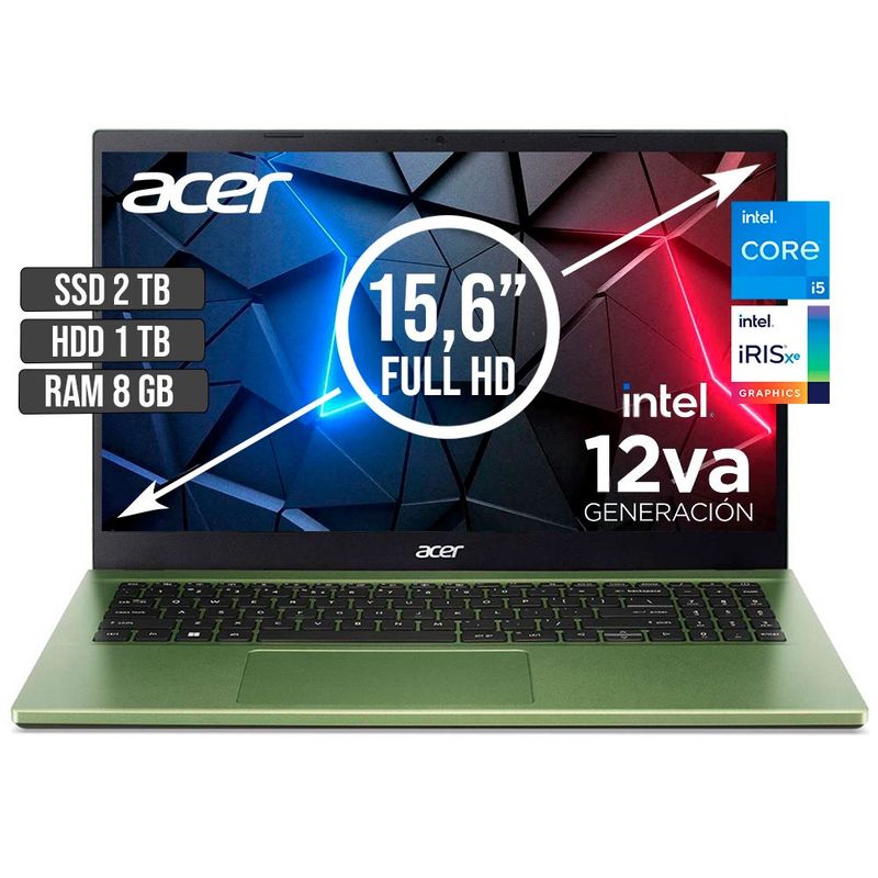 ACER - PORTATIL ACER ASPIRE INTEL CORE I5-1235U SSD 2TB + HDD 1TB RAM 8GB LED 15,6 FHD