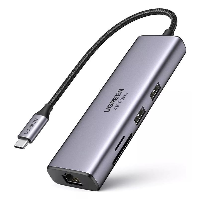UGREEN - Adaptador USB-C 6 En 1 HDMI RJ45 Lector Tarjetas SD TF USB 3.0 Hub