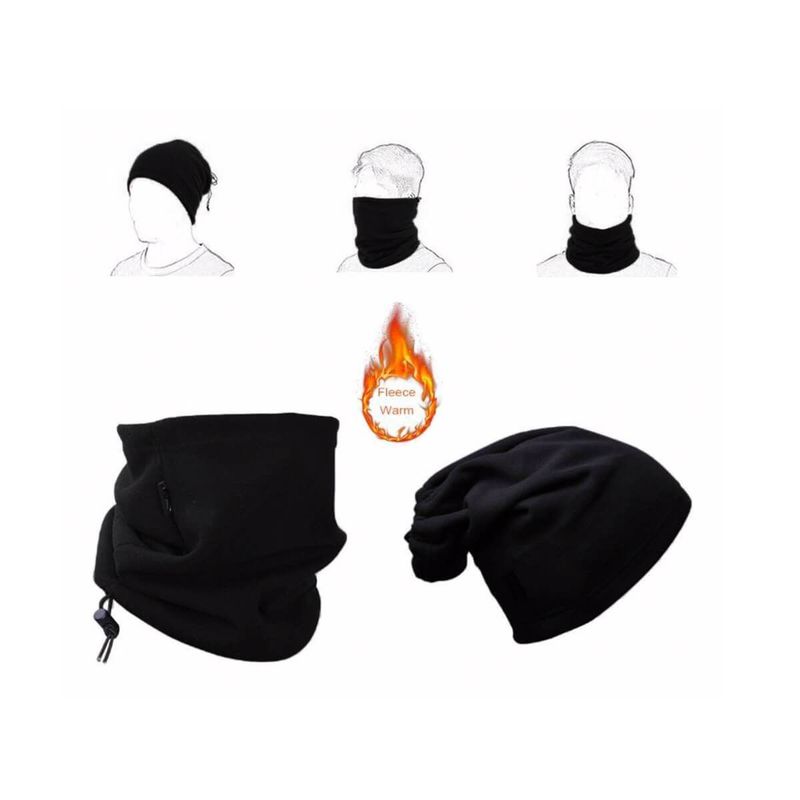 FRIOLENTA - Tapabocas protección cuello gorro frío invierno fleece - negro.