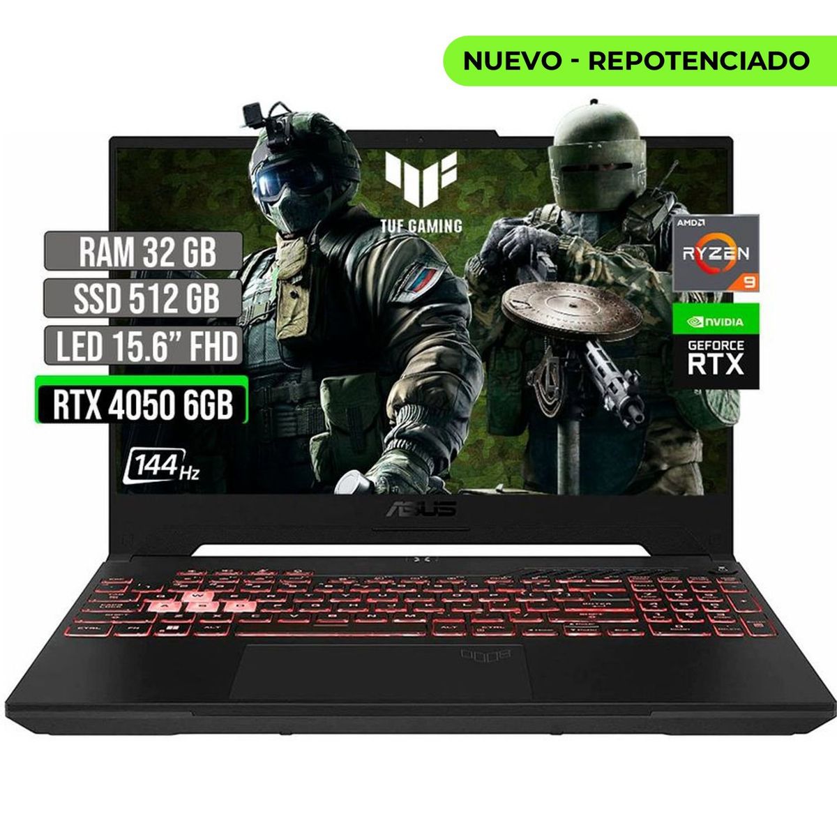 ASUS - ASUS TUF AMD RYZEN 9-7940HS SSD 512GB RAM 32GB RTX 4050 6GB LED 15.6" FHD 144 Hz