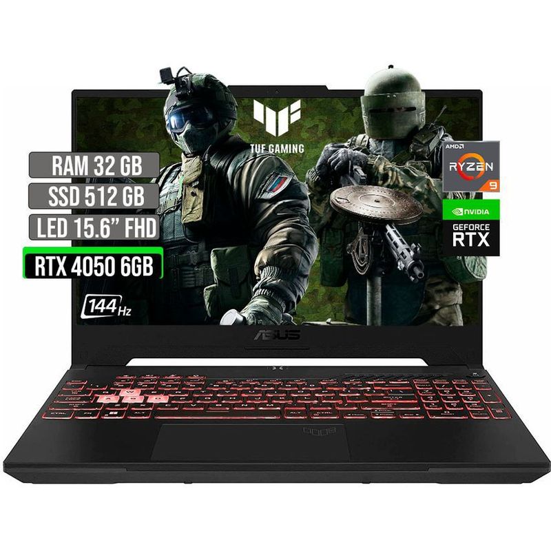 ASUS - ASUS TUF AMD RYZEN 9-7940HS SSD 512GB RAM 32GB RTX 4050 6GB LED 15.6" FHD 144 Hz