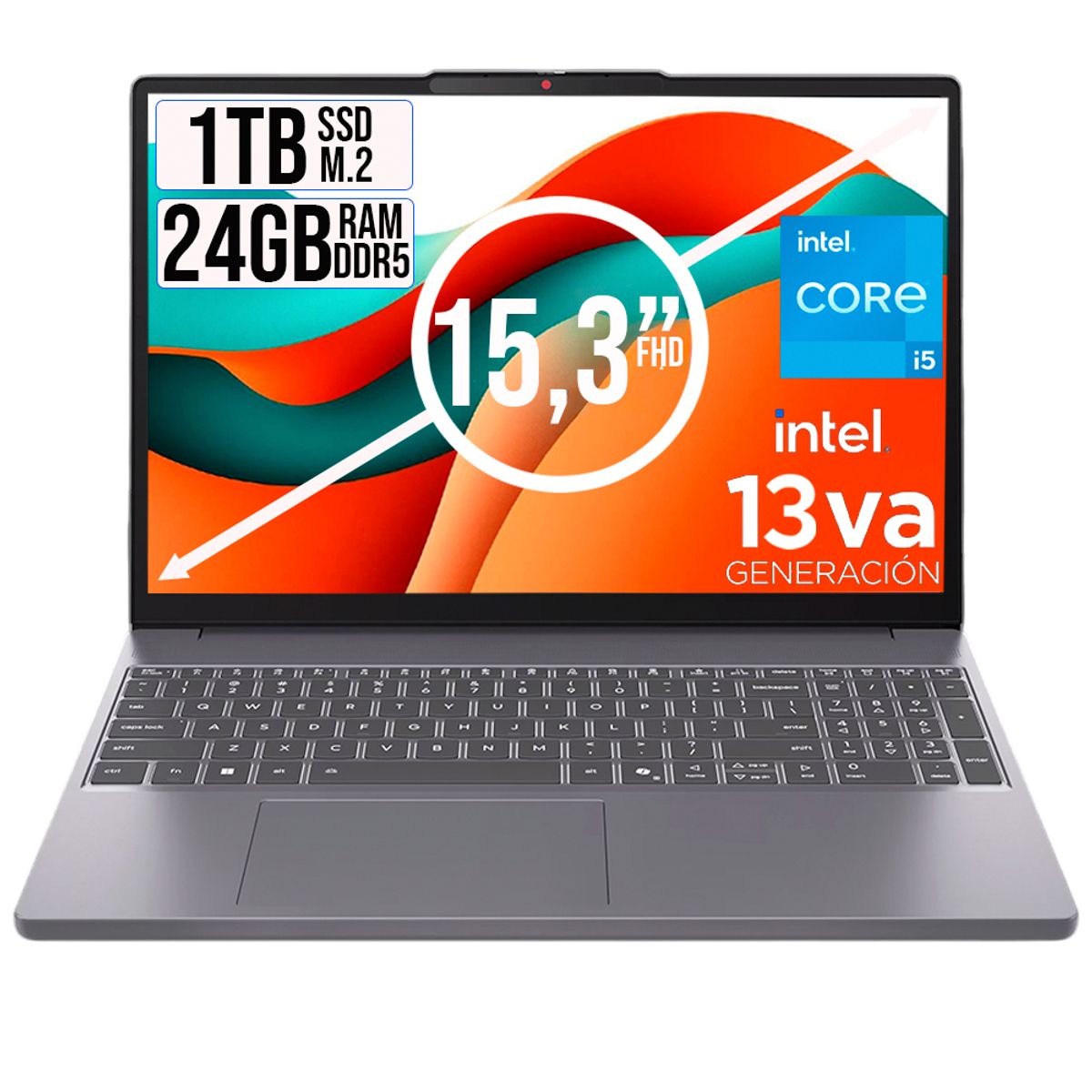 Lenovo - PORTATIL LENOVO SLIM INTEL CORE I5-13420H SSD 1TB RAM 24GB LED 15,3 FULL FHD