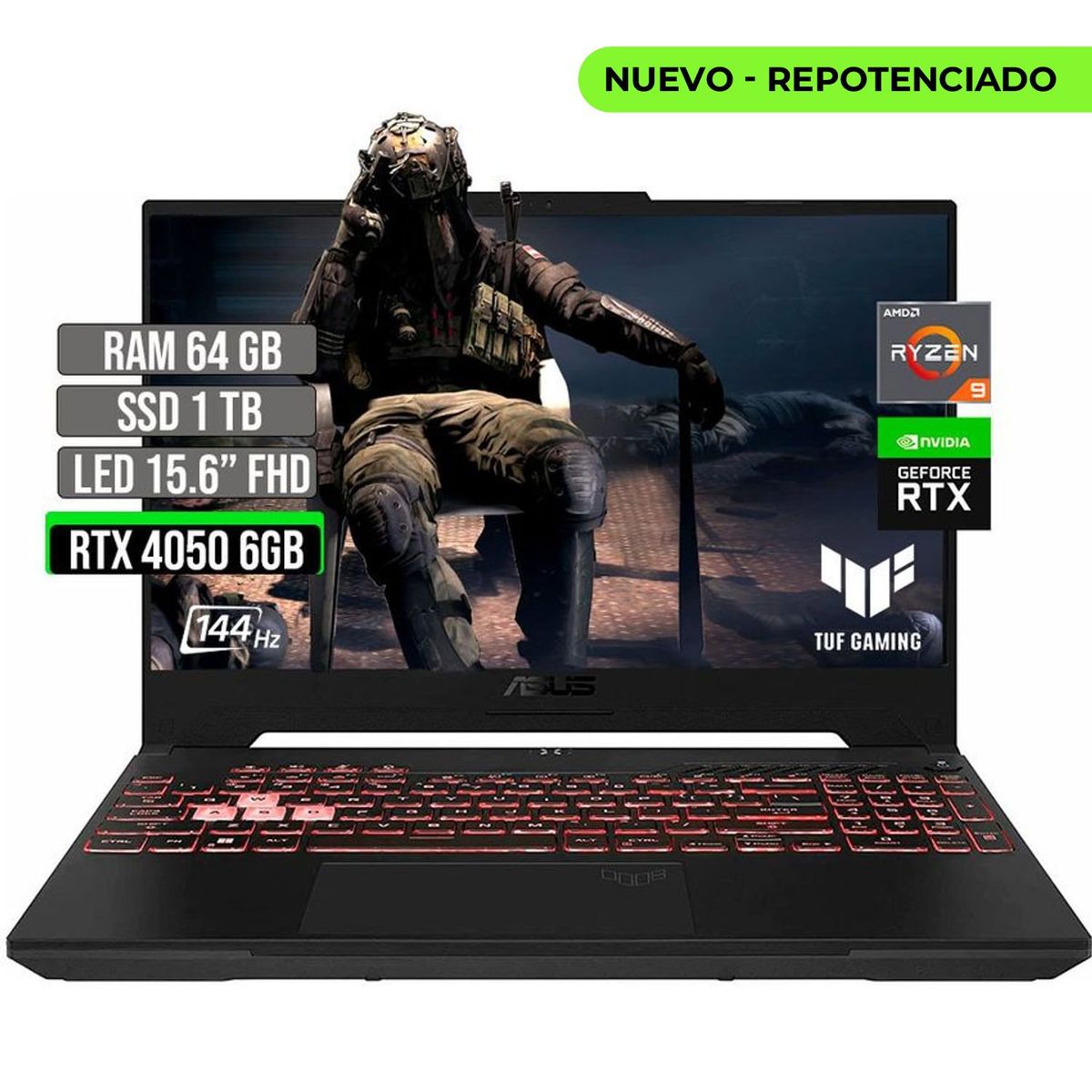 ASUS - ASUS TUF AMD RYZEN 9-7940HS SSD 1TB RAM 64GB RTX 4050 6GB LED 15.6" FHD 144 Hz