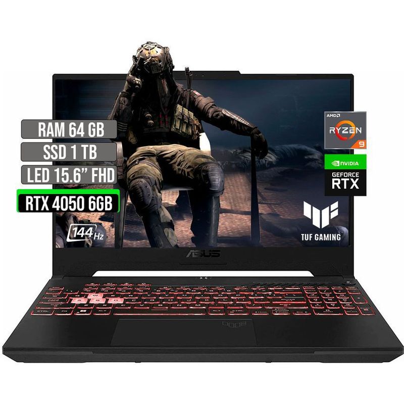 ASUS - ASUS TUF AMD RYZEN 9-7940HS SSD 1TB RAM 64GB RTX 4050 6GB LED 15.6" FHD 144 Hz