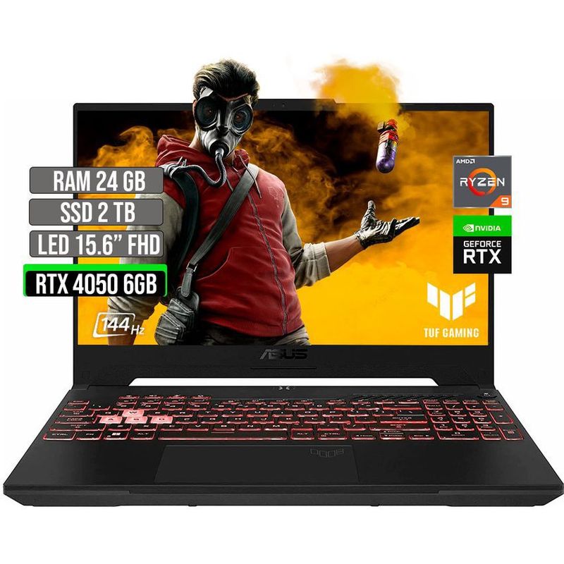 ASUS - ASUS TUF AMD RYZEN 9-7940HS SSD 2TB RAM 24GB RTX 4050 6GB LED 15.6" FHD 144 Hz