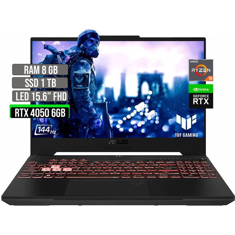 ASUS - ASUS TUF AMD RYZEN 9-7940HS SSD 1TB RAM 8GB RTX 4050 6GB LED 15.6" FHD 144 Hz