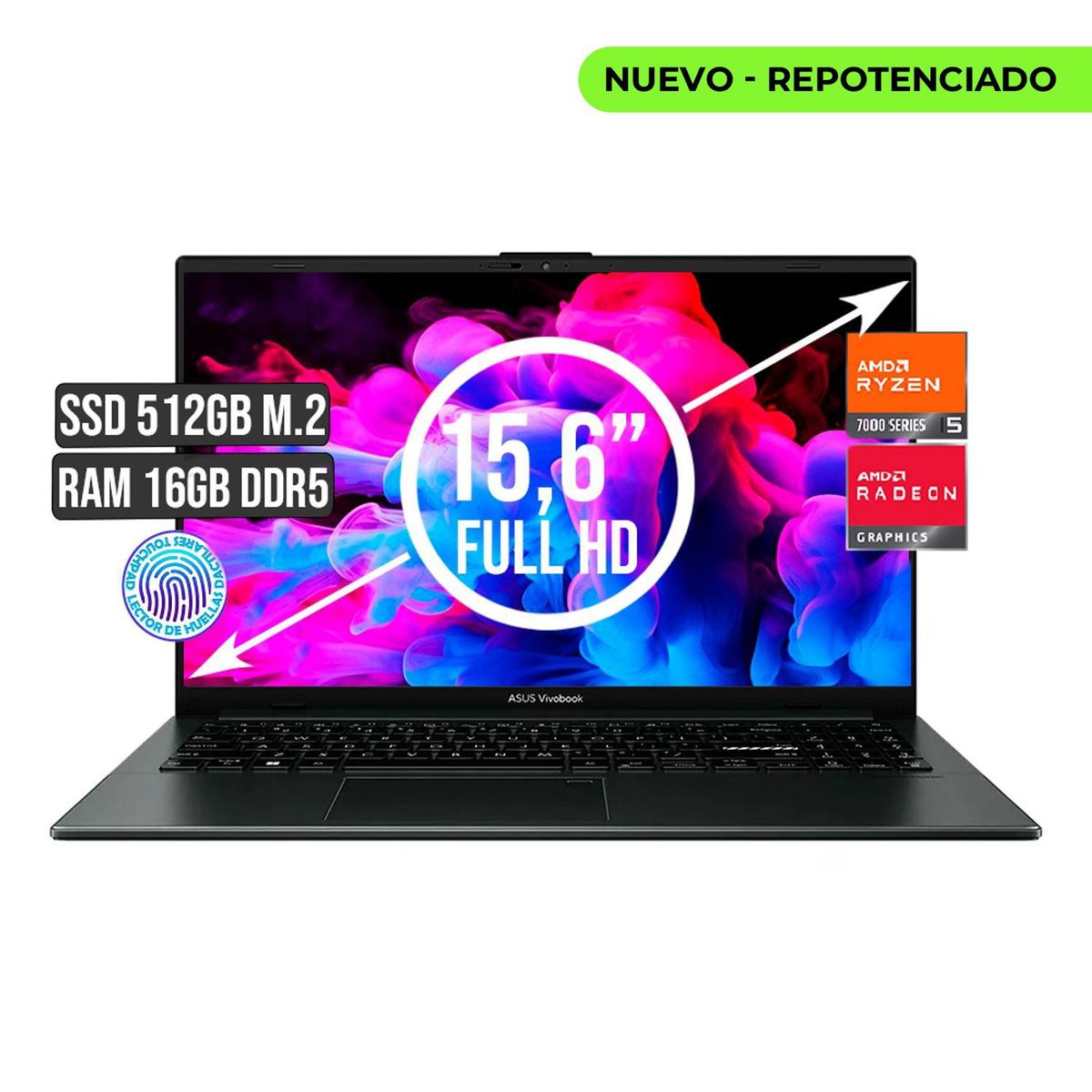 ASUS - PORTATIL ASUS AMD RYZEN 5 7520U SSD 512GB RAM 16GB PANTALLA LED 15.6 FULL HD