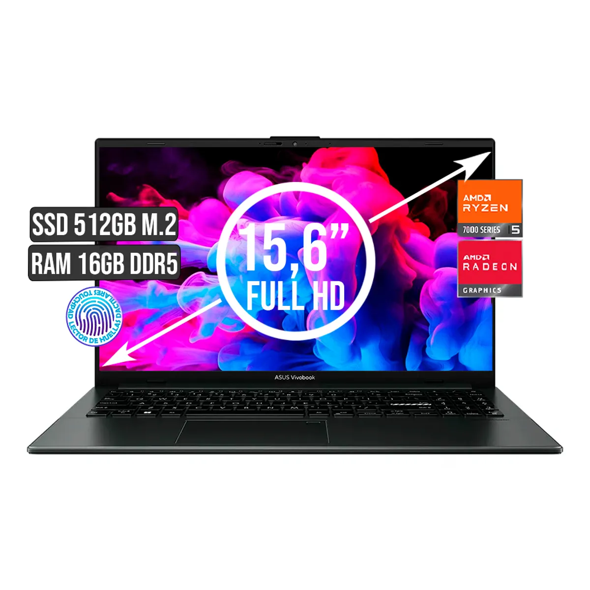 ASUS - PORTATIL ASUS AMD RYZEN 5 7520U SSD 512GB RAM 16GB PANTALLA LED 15.6 FULL HD