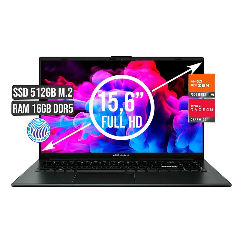 ASUS - PORTATIL ASUS AMD RYZEN 5 7520U SSD 512GB RAM 16GB PANTALLA LED 15.6 FULL HD