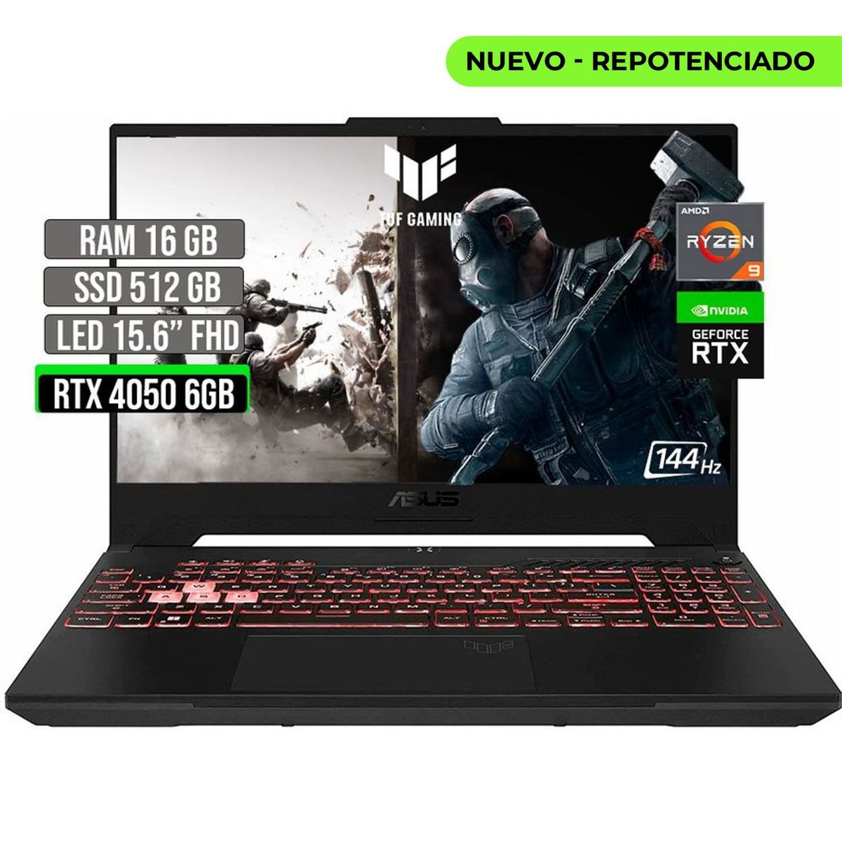 ASUS - ASUS TUF AMD RYZEN 9-7940HS SSD 512GB RAM 16GB RTX 4050 6GB LED 15.6" FHD 144 Hz